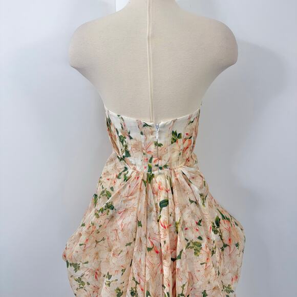 ZIMMERMANN Natura Draped Strapless Dress High-Low Azalea Floral 0 (US4) - Picture 10 of 16